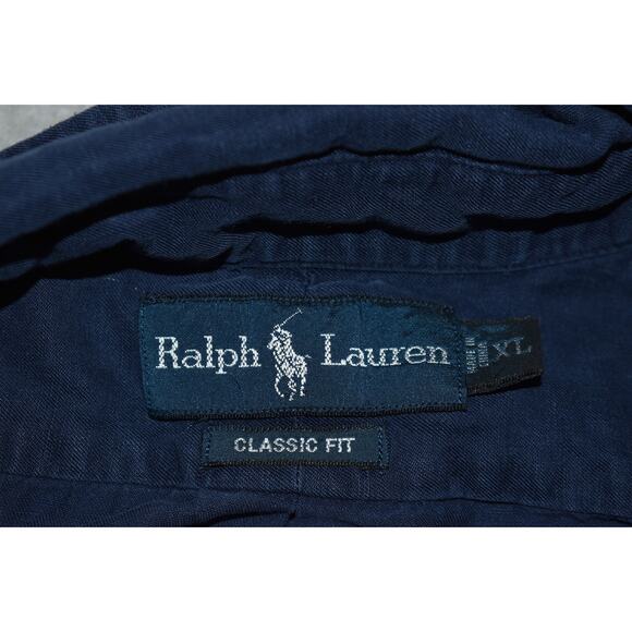 Polo Ralph Lauren Linen Silk Dress Shirt Men XL Classic Fit Blue Long Sleeve - Picture 4 of 7